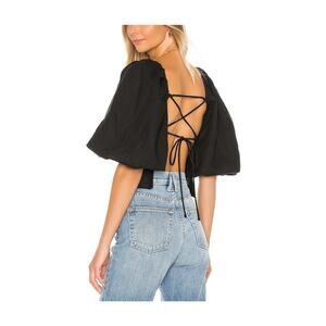 Lpa 'Alice' Black Lace Back Puff Sleeve Top Size M